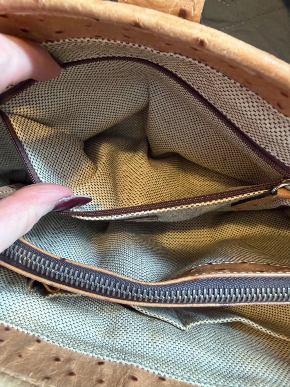 Dooney & Bourke Ostrich Embossed Rare Leather Bristol Logo Lock Satchel Tan
